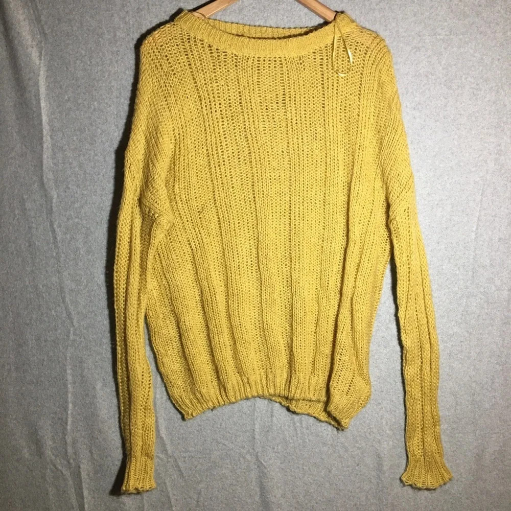 Womens Easel Sweater Loose Knit Muted Yellow Casual Wool Blend